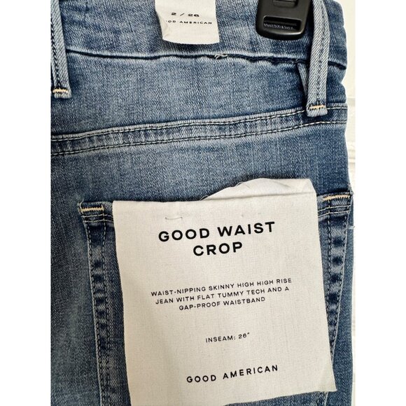 Good American Good Waist Crop Size 2/26 Medium Wash Distressed Legs NWT - Picture 3 of 8